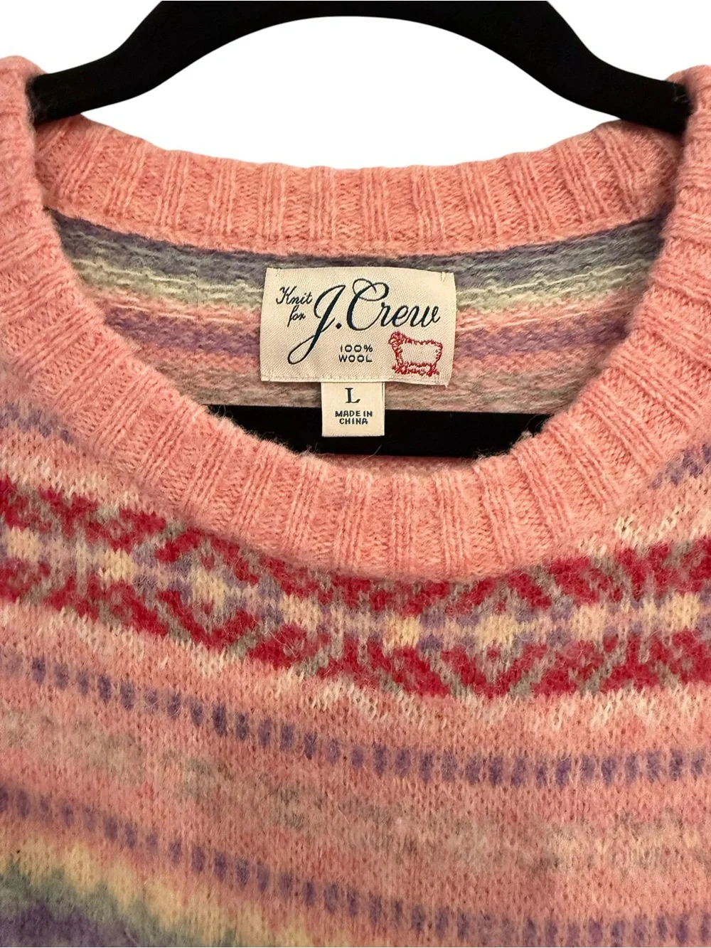 J. Crew Peach & Multicolor Fair Isle Crewneck Sweater